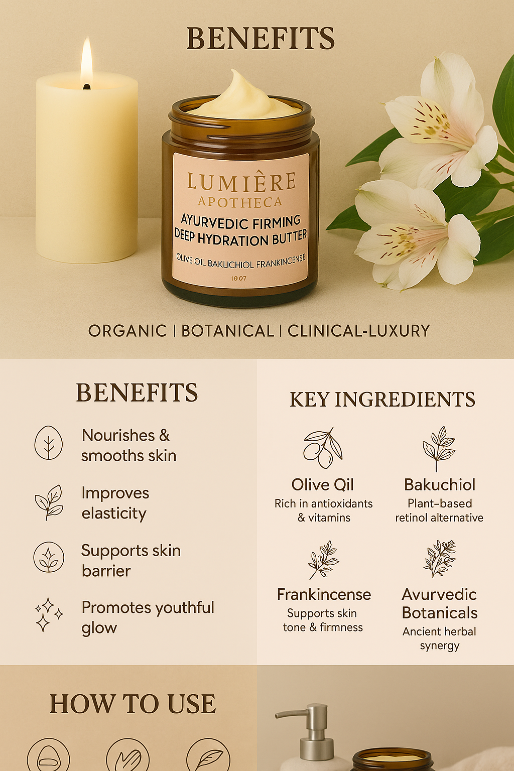 LIMITED TIME 10 OZ Lumière Apotheca Ayurvedic Firming Deep Hydration Body Butter – Organic Bakuchiol & Frankincense Skincare for Anti-Aging & Radiant Skin