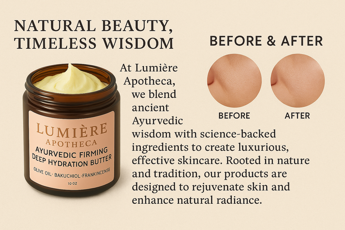LIMITED TIME 10 OZ Lumière Apotheca Ayurvedic Firming Deep Hydration Body Butter – Organic Bakuchiol & Frankincense Skincare for Anti-Aging & Radiant Skin