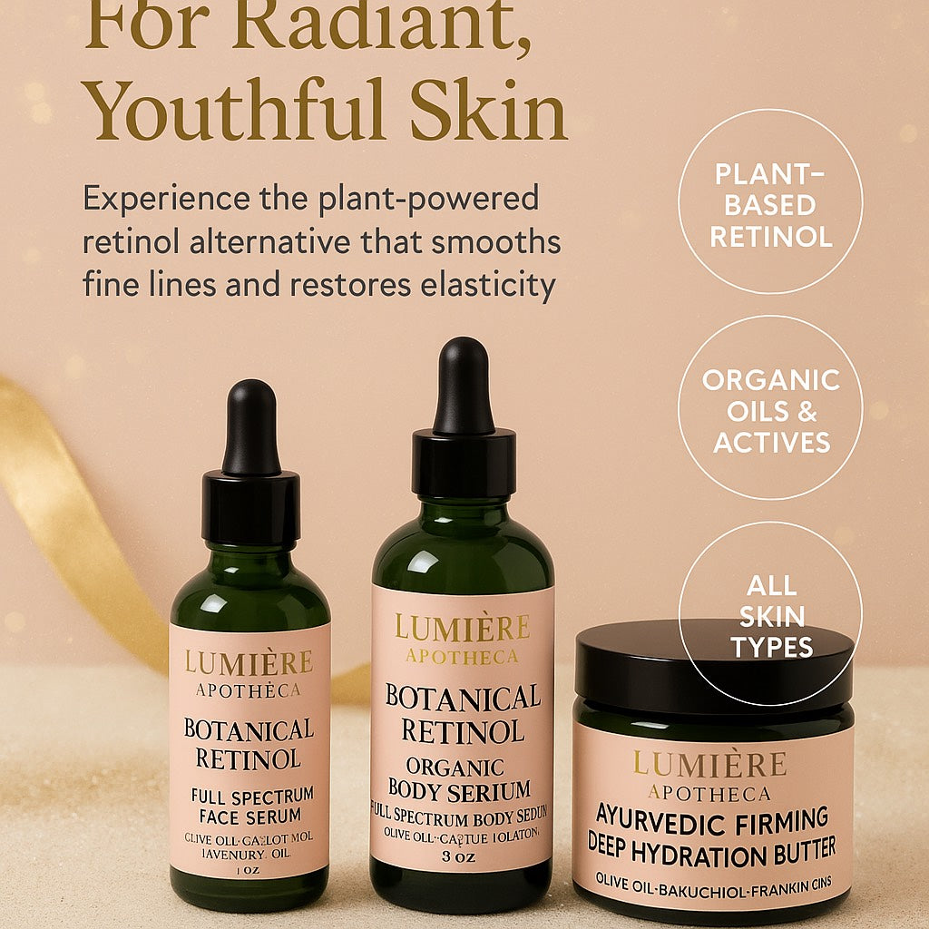 LUMIERE APOTHECA *LIMITED EDITION *PRE-BLACK FRIDAY SALE TRIO GIFT SET*BOTANICAL RETINOL ANTI-AGING FACE SERUM~BOTANICAL RETINOL FULL BODY SERUM~AYURVEDIC DEEP HYDRATION FACE AND BODY BUTTER