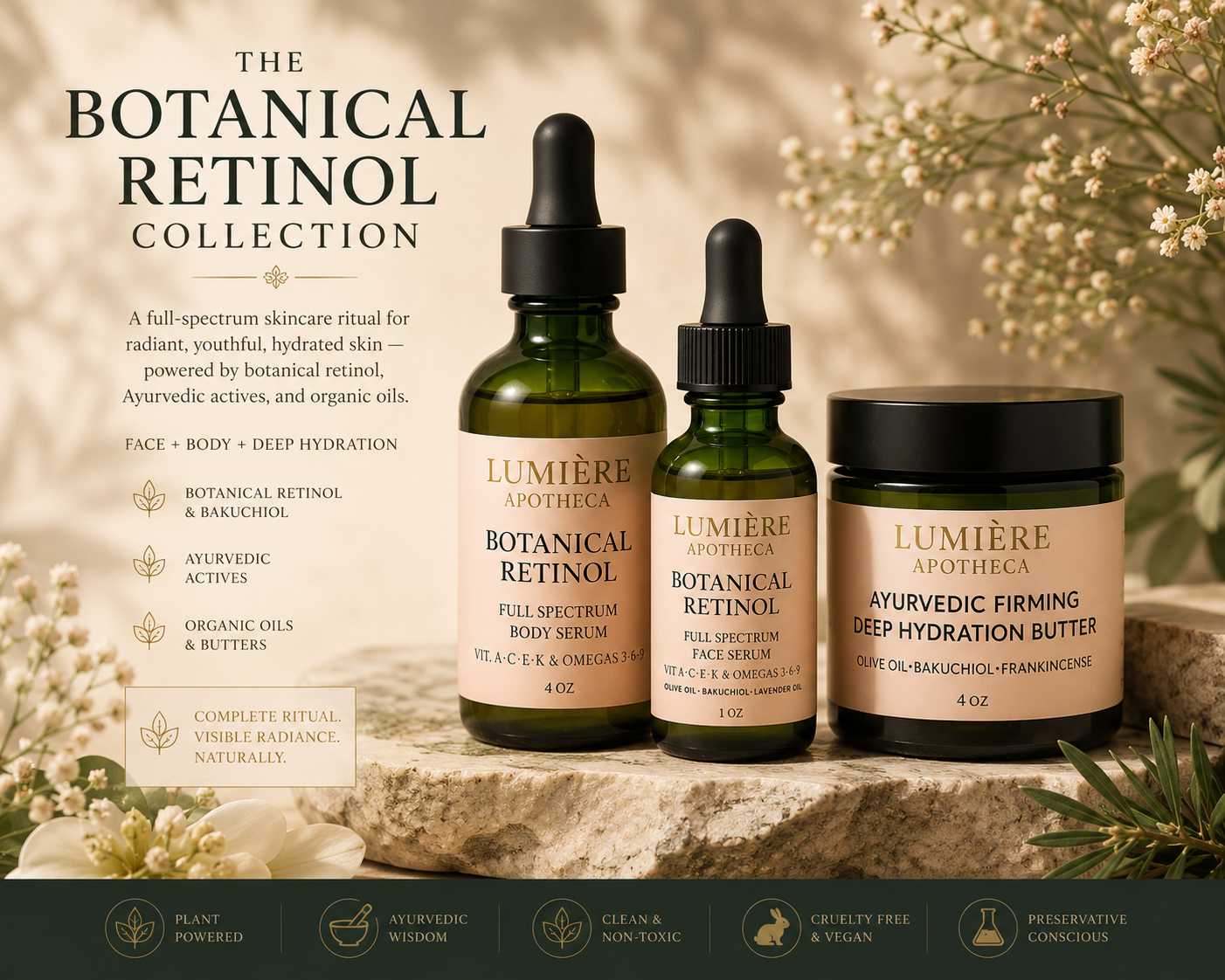 Lumiere APOTHECA Trio gift set *Face Serum *Body Serum *Ayurvedic Body Butter