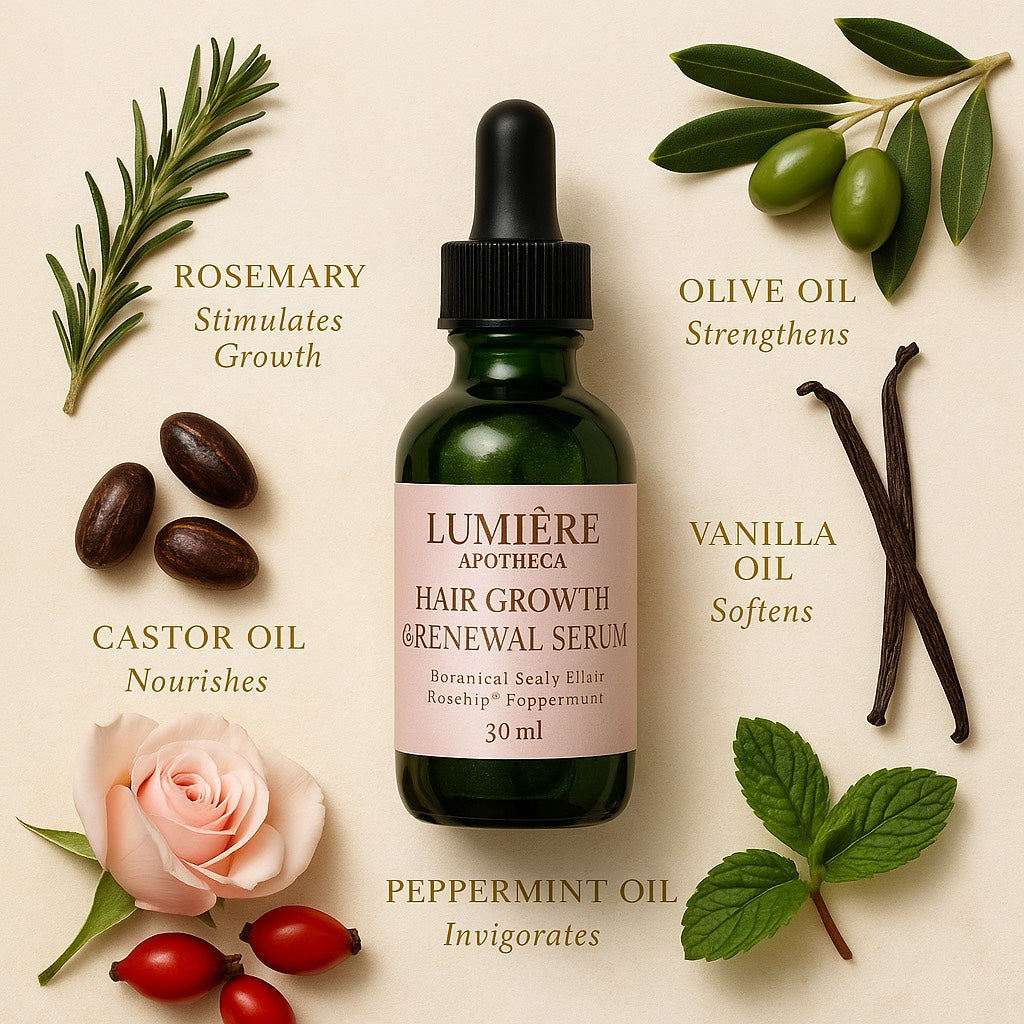 Lumiere APOTHECA Hair Growth & Renewal Serum-Organic Rosemary, Castor, Olive, and Rosehip Botanical Elixir for THicker, Fuller Hair