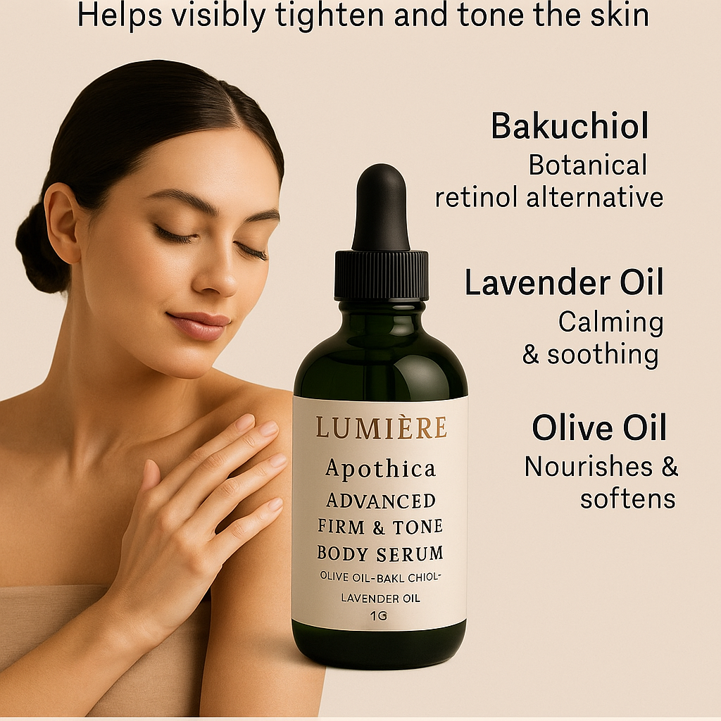 Lumière Apotheca – Advanced Firm & Tone Body Serum with Olive Oil, Bakuchiol & Lavender Oil